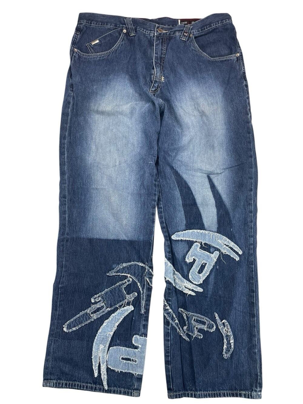 VTG Y2K 90s Phat Farm Denim Patch Baggy Wide Leg Jeans Mens 40x32 Hip Hop Skater